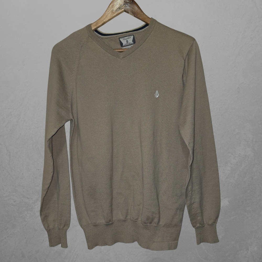 Volcom Men's Pullover Khaki V-Neck Lightweight Sweater Size Small